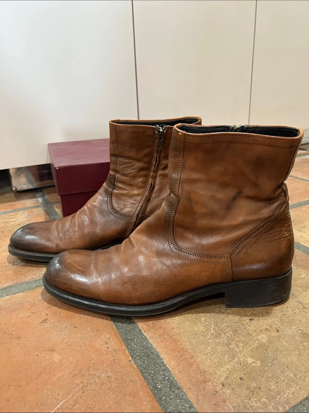 To Boot New York Men's Brown Leather Zip Ankle Boots